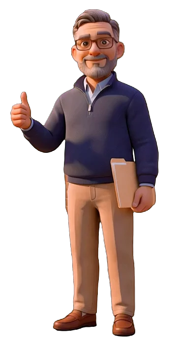 Sam the landlord giving a cheerful thumbs-up, a manila folder under his arm